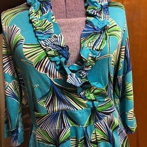 Lilly Pulitzer Blue and Green Midi Dress Medium